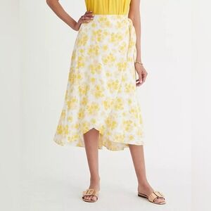 Ann Taylor Skirt Womens 12 Yellow White Citrus Fruit Print Wrap High Low Midi